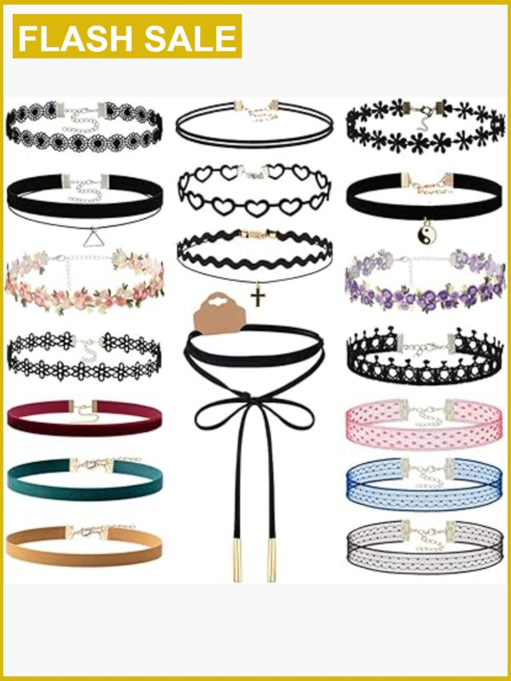 18pc Gothic Lace Choker Necklace Set - Adjustable Velvet Pendant Collars
